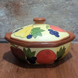 Serving Bowl With Lid Handles Fruit Design Soup  Casserole Dish